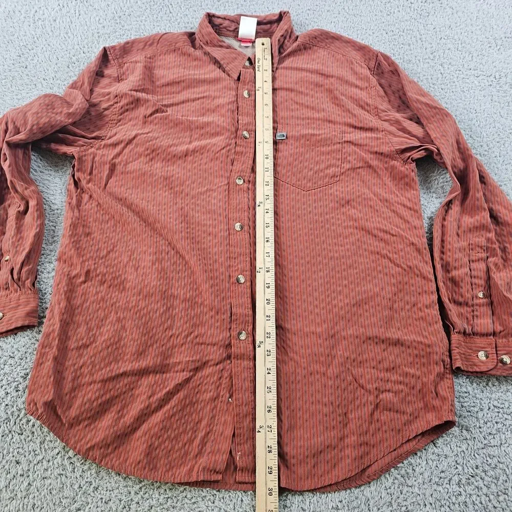 North Face Shirt Mens Large Burnt Orange Striped Long Sleeve Outdoor Hike Casual
